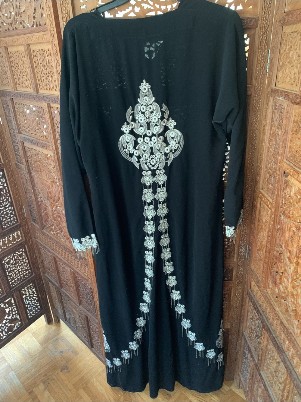 Elegant Black Maxi Dress with Silver Embroidery